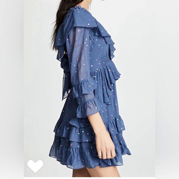 Rebecca Taylor 100% Silk Ruffle Mini Dress Glitter Gem Blue Dot Revolve, Size 8 - Picture 11 of 11